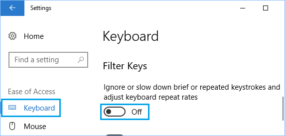 Windows 10でフィルターキーを無効にする