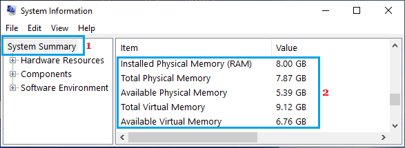 WindowsシステムインフォメーションスクリーンのインストールされているRAM情報