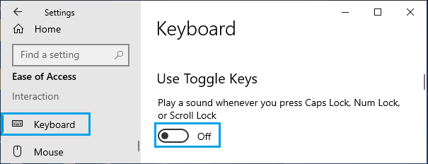 Windows 10のトグル・キー・オプションを無効にする。