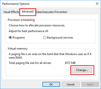 Windows 10の仮想メモリ設定オプションの変更
