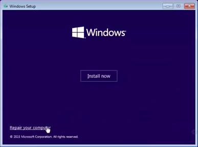 Windowsのセットアップ画面でのコンピュータの修復オプション