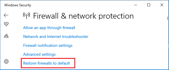 Windowsでファイアウォールをデフォルトのオプションに戻す。