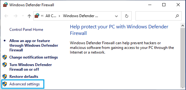 Windows Defenderの詳細設定を開く
