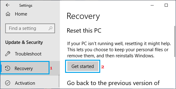 Windows 10のPCオプションのリセット