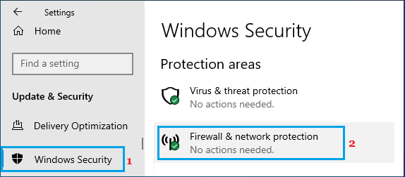 Windows 10でファイアウォールとネットワークの保護を開く