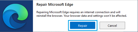 Microsoft Edgeを修復する