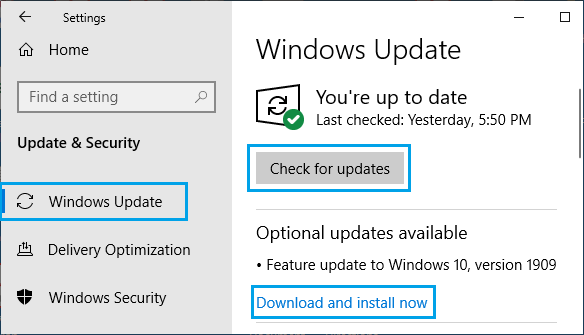 Windows 10の更新プログラムのチェックオプション