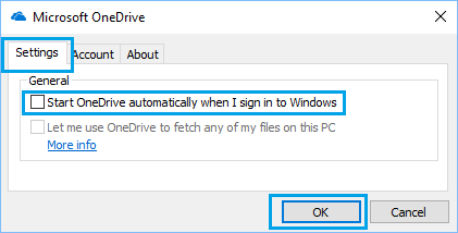 Windows 10でOne Driveを自動的に起動するオプション。