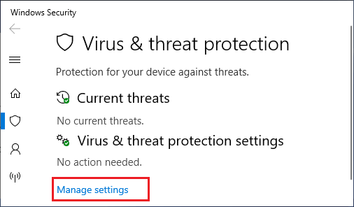 Windows 10でウイルスや脅威から保護するための設定を管理する。