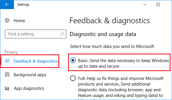 Windows 10のフィードバックと診断の設定