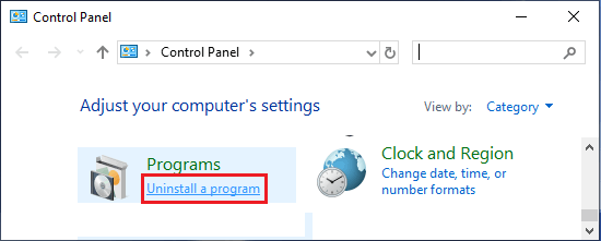 Windowsのコントロールパネルにあるプログラムのアンインストールオプション