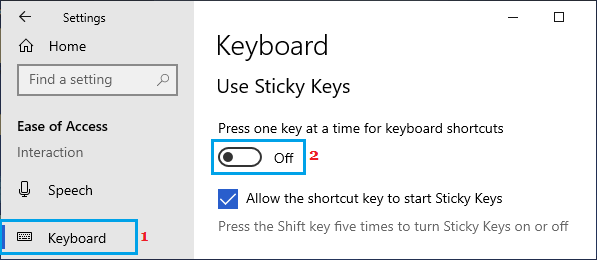 Windows 10でスティッキーキーを無効にする。