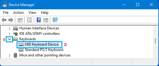 デバイスマネージャ画面のキーボードデバイス