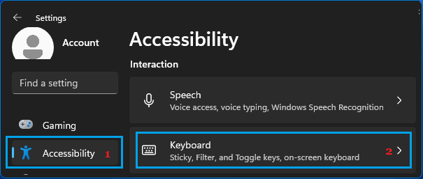 Windows 11のアクセシビリティキーボードの設定
