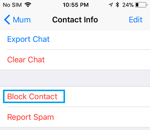 WhatsApp の連絡先ブロックオプション