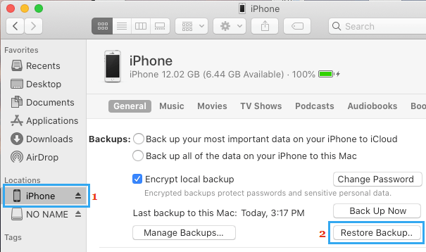 MacでiPhoneをバックアップから復元する