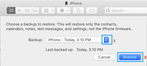 MacでiPhoneを復元するためにバックアップを選択する