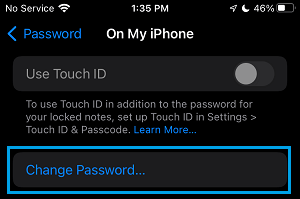 iPhoneのメモ帳アプリでパスワードのオプションを変更する