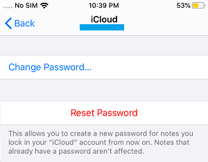 iPhoneのiCloudメモのパスワードリセットオプション