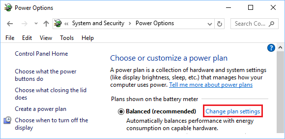 Windows 10のコントロールパネルで電源プランの設定オプションを変更する