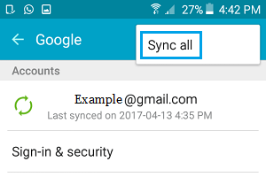 Android PhoneのGmailオプションからすべての連絡先を同期する。
