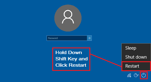 Windows 10でShiftキーを押しながら再起動し、セーフモードに移行する