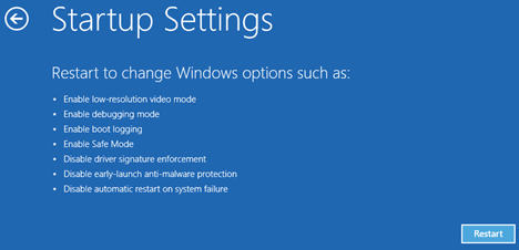 Windows 10のスタートアップ設定画面