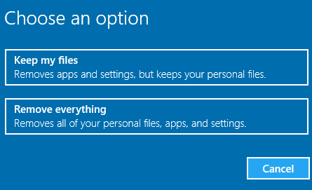 Windows 10のPCオプションのリセット