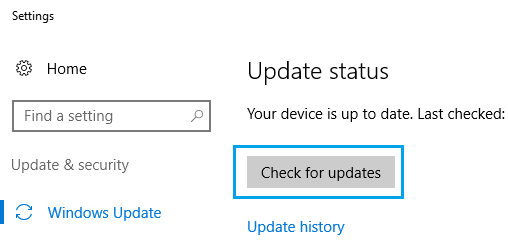 Windows 10のCheck For Updatesオプション