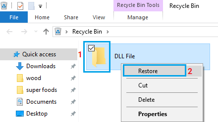 削除されたファイルをごみ箱から復元する。