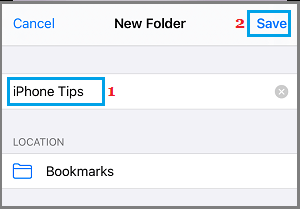 iPhoneのSafariブラウザーでブックマークフォルダーに名前を付ける