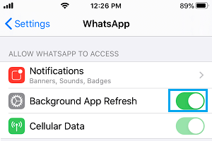 WhatsApp のバックグラウンド更新を有効にする 