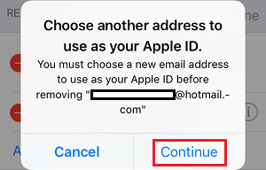 Apple IDとして別のアドレスを選択するポップアップが表示される。