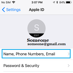 iPhoneの名前、電話番号、電子メール設定オプション