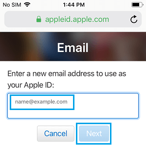 新しいApple IDのメールアドレスを入力してください。