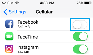 iPhoneでアプリのCellularデータを無効にする。