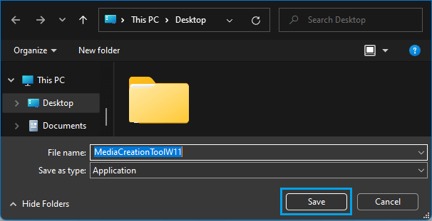 Windows 11 Media Creation Toolをコンピュータに保存する