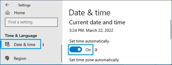 Windows 10で自動的に時刻を設定する