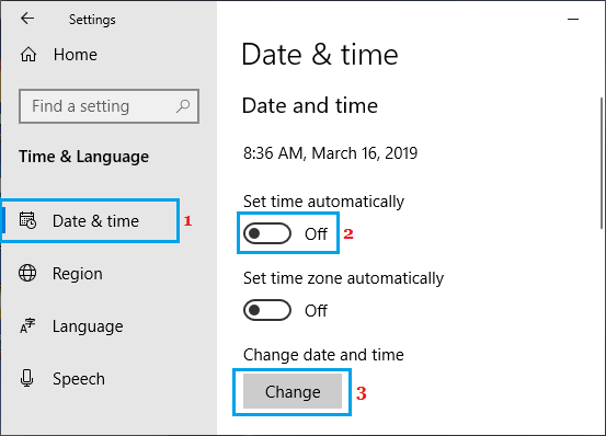 Windows 10で日付と時刻のオプションを手動で変更する。