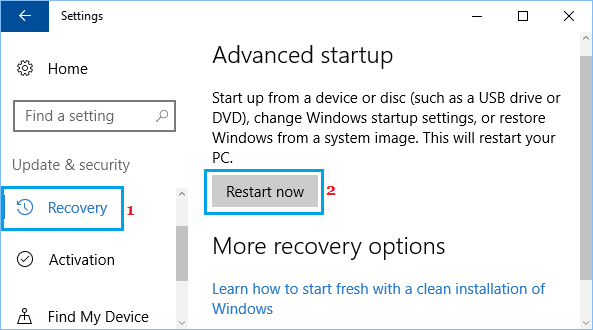 Windows 10の設定画面の詳細なスタートアップオプション
