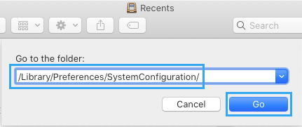 Macで/Library/Preferences/SystemConfiguration/フォルダに移動します。
