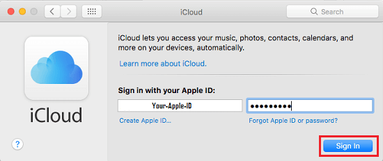 Apple IDとパスコードを使用したiCloudへのサインイン