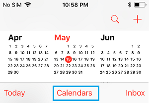iPhoneのカレンダーアプリの「カレンダー」タブ