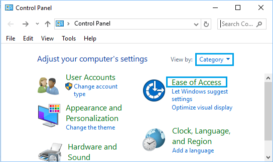 Windows 10のコントロールパネル画面でのアクセスオプションの使いやすさ