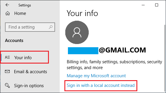 Windowsのローカルアカウントオプションを使用したサインイン