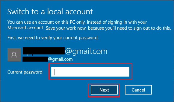 現在のMicrosoftアカウントのパスワードを入力してください