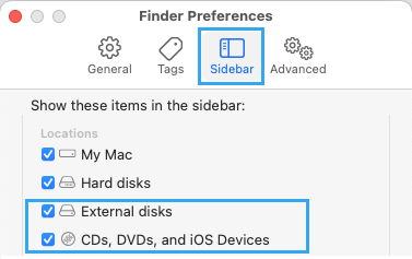 Macで外付けディスクとiOSデバイスを表示する