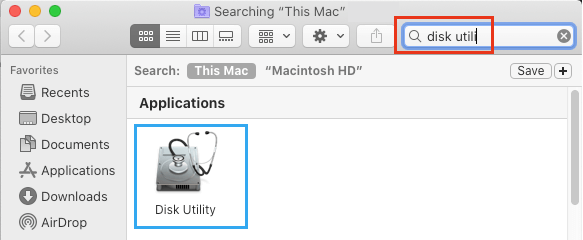 Macで検索を使用してディスクユーティリティを開く