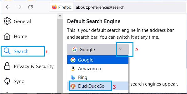 Firefoxのデフォルト検索エンジンをDuckDuckGoに変更。