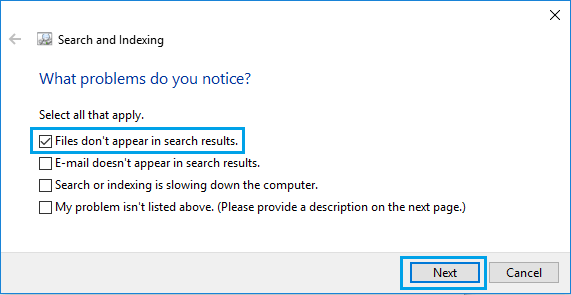 Windows 10のトラブルシューターで検索結果オプションにファイルが表示されない
